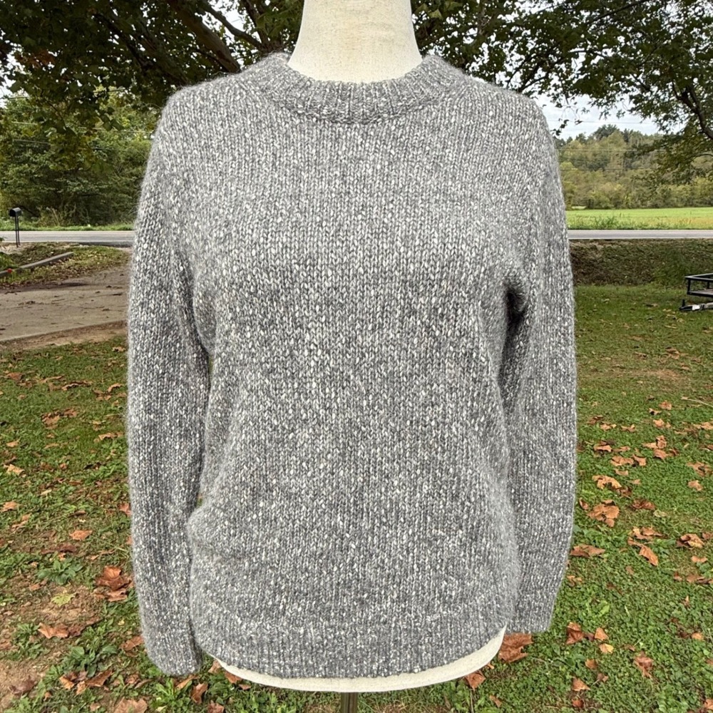Theory Speckled Crew Tweed Alpaca Wool Blend Sweater Womens L Grey J0914708 Soft